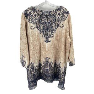 JM Collection Paisley Tunic Blouse Top Boho Keyhole Womens Plus Size 2X